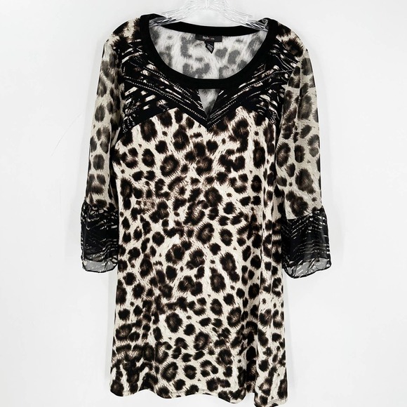 Style & Co Leopard Bell Sleeve Tunic Blouse Mini Dress - Picture 1 of 6